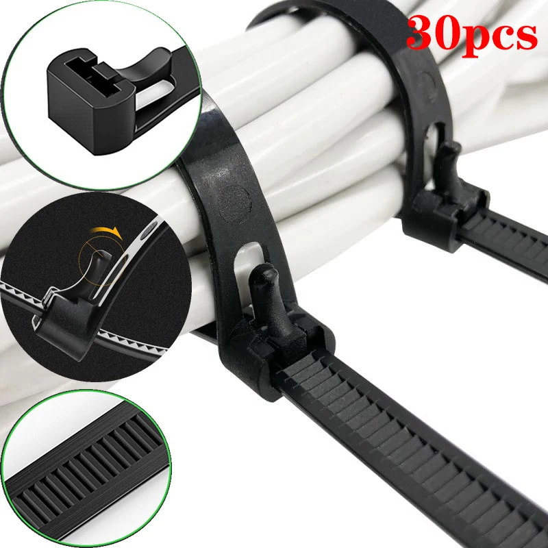 50-Pack Removable Loop Nylon Cable Ties Self-Locking Plastic Band Fasteners Cable Ties Reusable Nylon Cable Ties