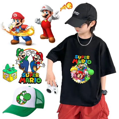 슈퍼 마리오 아이언 스티커 애니메이션 만화 루이지 열전달 스티커 DIY 의류 배낭 장식 카와이 아플리케 선물