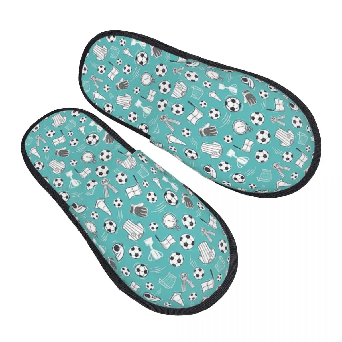 Custom Soccer Pattern - Football Pattern Slippers Memory Foam Warm Soft Women House Slipper Bedroom Fluffy Shoes