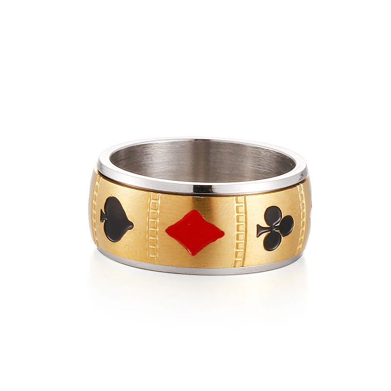 Spinner Speelkaart Ring Rvs Angst Fidget Lucky Poker Voor Mannen Vrouwen Roterende Vinger Ringen Punk Sieraden