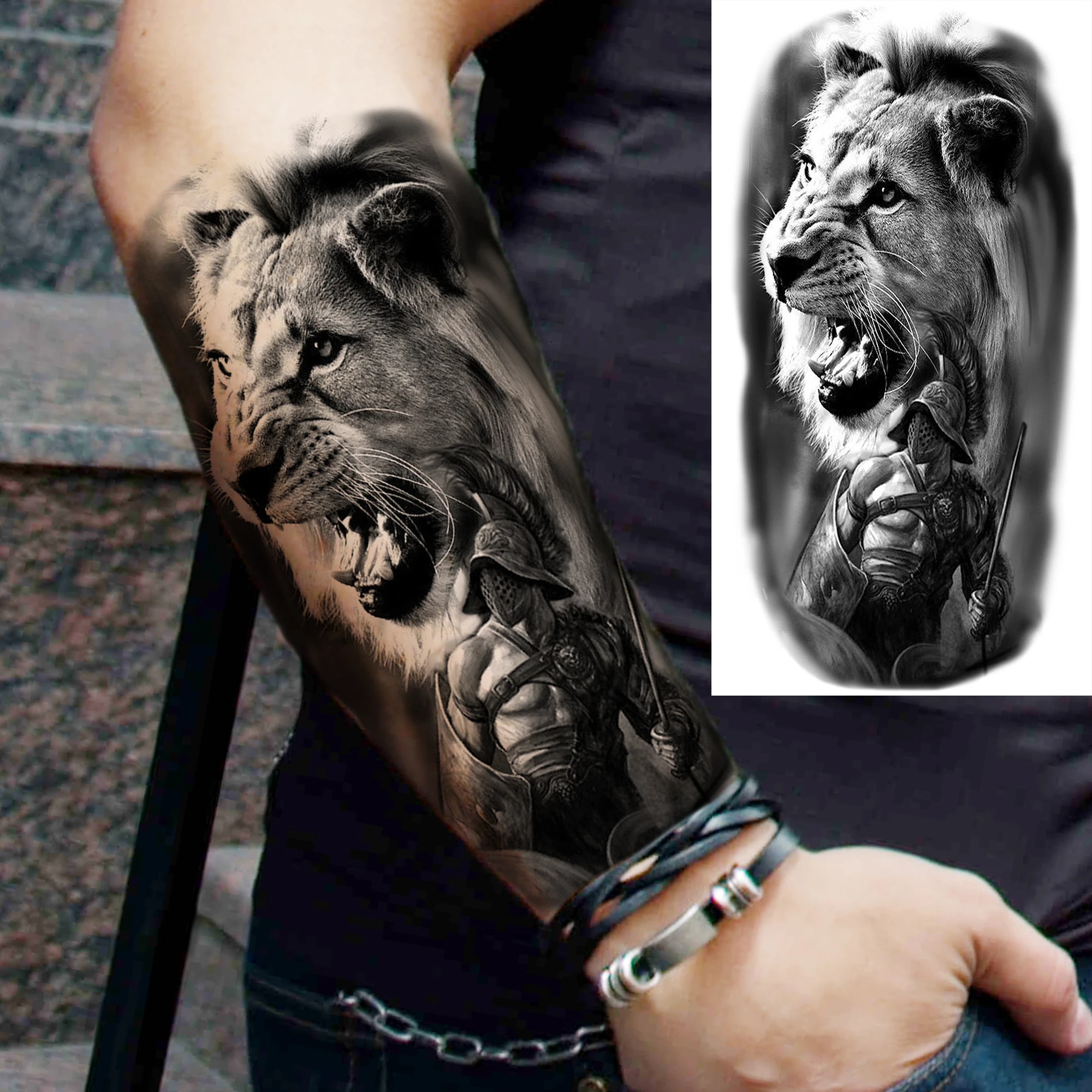 1 ورقة واقعية وهمية الأسد النمر الوشم المؤقت للرجال النساء الكبار الذراع الساق الحيوانات السوداء هيئة الفن الديكور ورق الوشم