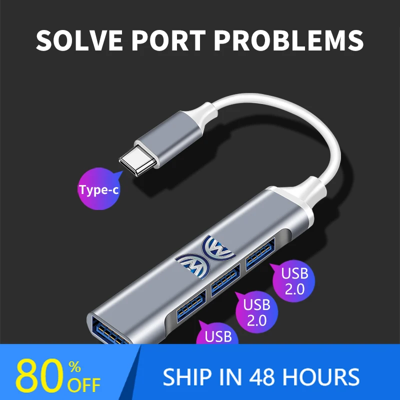 

Car 4 Port USB HUB High Speed Type C Multi Splitter Adapter Accessories For Volkswagen VW Golf 4 7 MK3 4 7 Touran Polo Passat