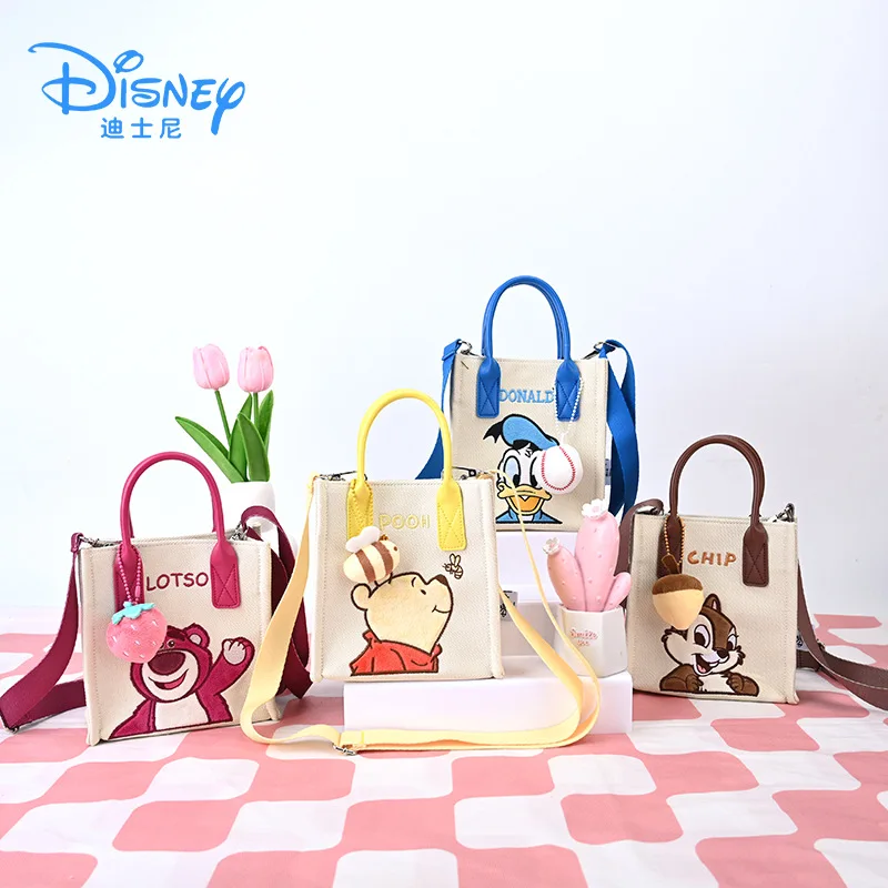 New Disney genuine Donald Duck Winnie the Pooh plush pendant cute casual canvas handbag crossbody bag gift for girls and student