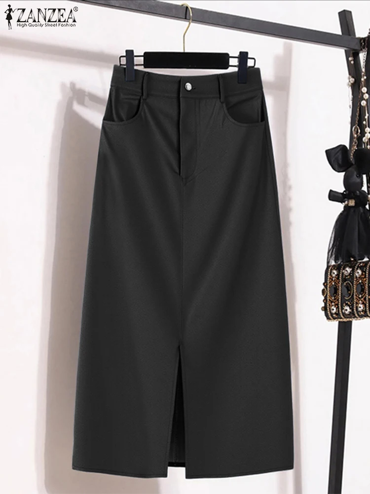 

ZANZEA Women Denim Skirts Casual Pockets Overskirts 2025 Summer Mid-Calf Women's Clothing Bottoms Oversized S-3XL