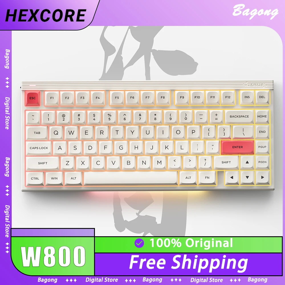 

HEXCORE W800 Mechanical Keyboard Three Mode RGB Backlght Hot Swap Gaming Keyboard Low Delay PBT Keycaps Ergonomics PC Gamer Gift
