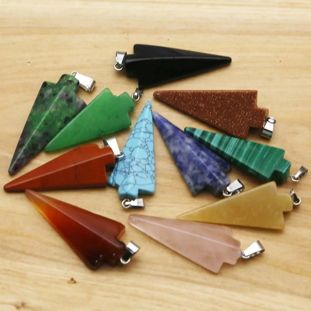 Quality Natural Stone Crystal Agate Arrow Necklace Pendant Fashion Reiki Charms Jewelry Earrings Accessories Gift Wholesale 8Pcs