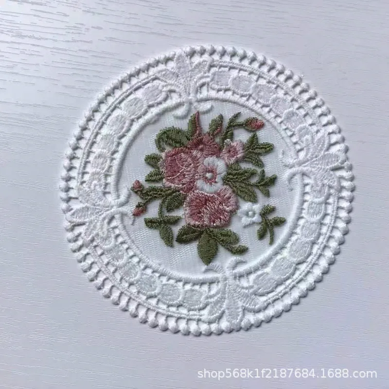 12cm Vintage Lace Coaster Placemat Embroidery Craft Bowls Coffee Cups Coaster European Style Fabric Anti-Scald Table Plate Mat