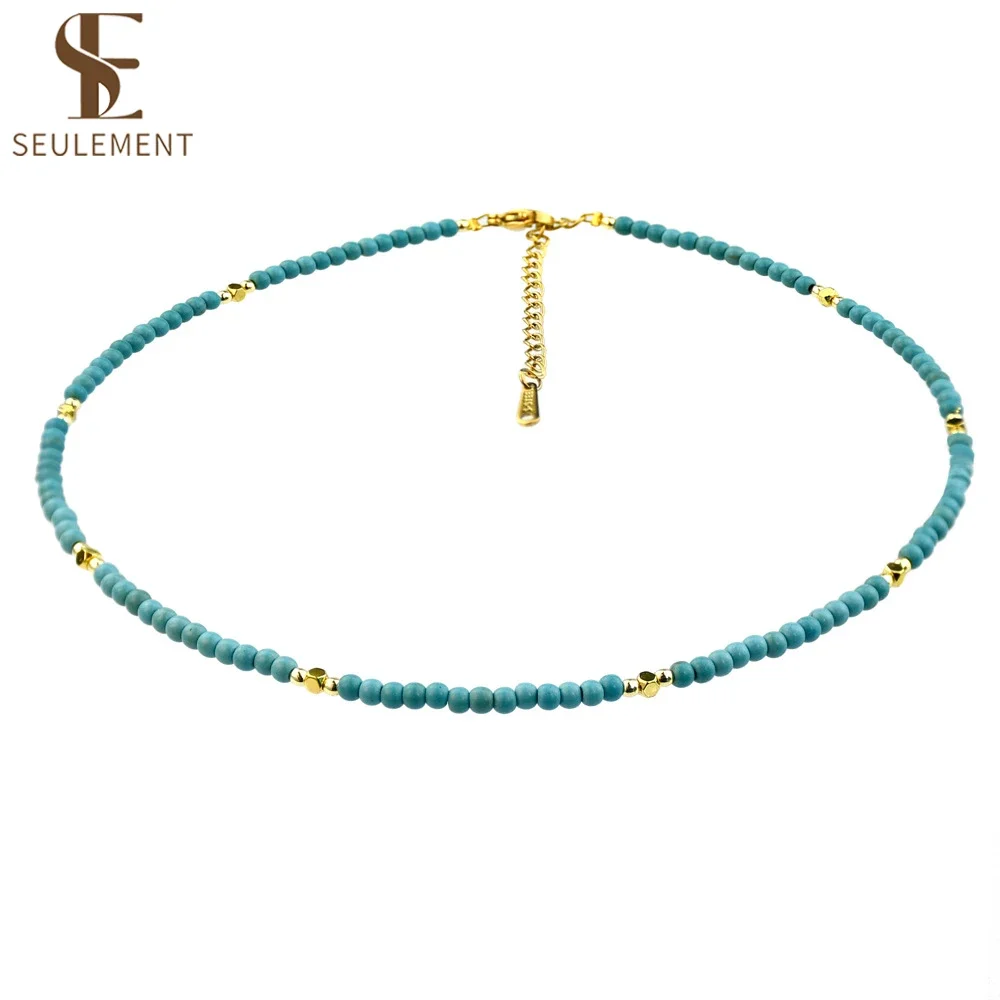 Seulement Boho Turquoise Gemstone Beaded Choker Necklace for Women Not Allergic Evil Eyes Pendant Necklace Jewelry Gift