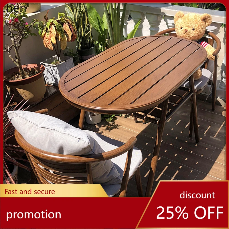 

HT балкон открытый терраса чайный столик и стул комбинация повседневный небольшой журнальный столик стол и стул из алюминиевого сплава