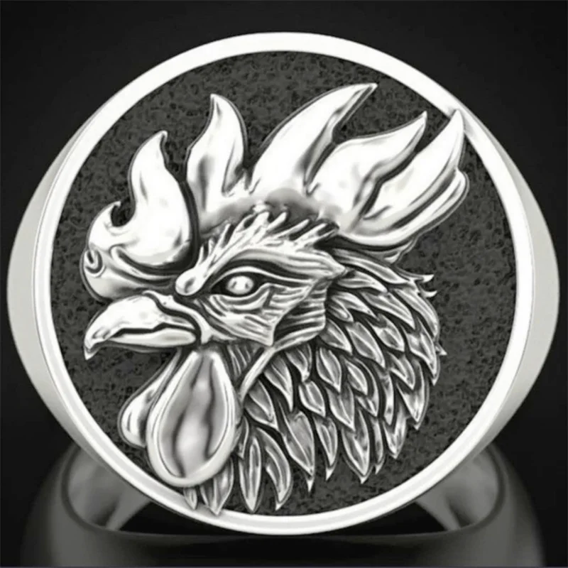 Vintage Sternzeichen Hahn Muster Ring für Männer Zeigefinger Zubehör trendigen 925 Silber Schmuck männlichen Ring Geschenk für Freund