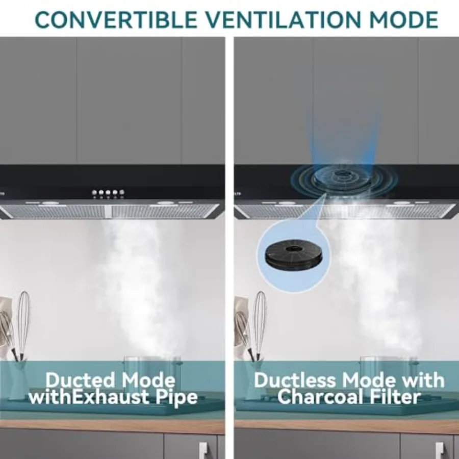 شفاط المطبخ 30 بوصة تحت الخزانة القابلة للتحويل بدون أنابيب مع 550CFM 3 سرعات التحكم باللمس 2 أضواء LED 6 طبقة S #6