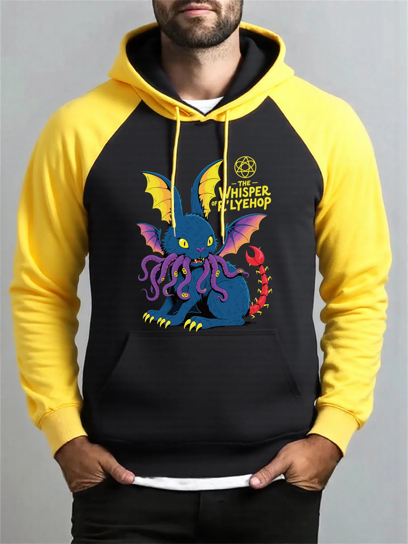 

Cthulhu Rabbit Terror Print Men Raglan Hoody Autumn Fashion Pullover Casual Loose Hoodie Fleece Pocket Y2K Hip Hop Coat