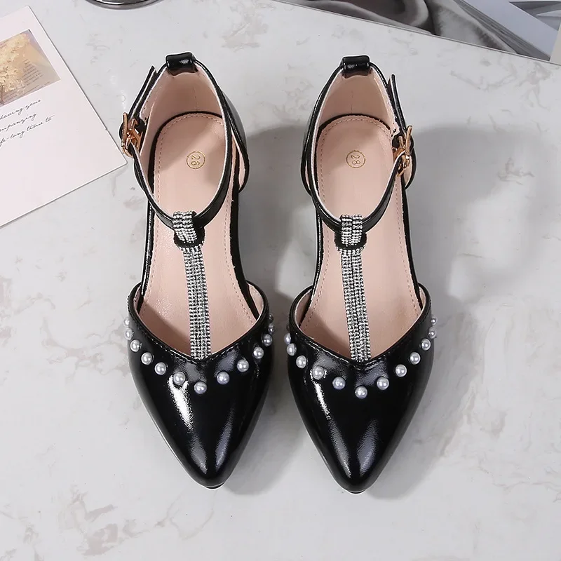 Girls Pointed Pearl High Heel Princess Shoes 2027 New Fashion Kids Dress Shoes For Wedding Birthday Party Wear