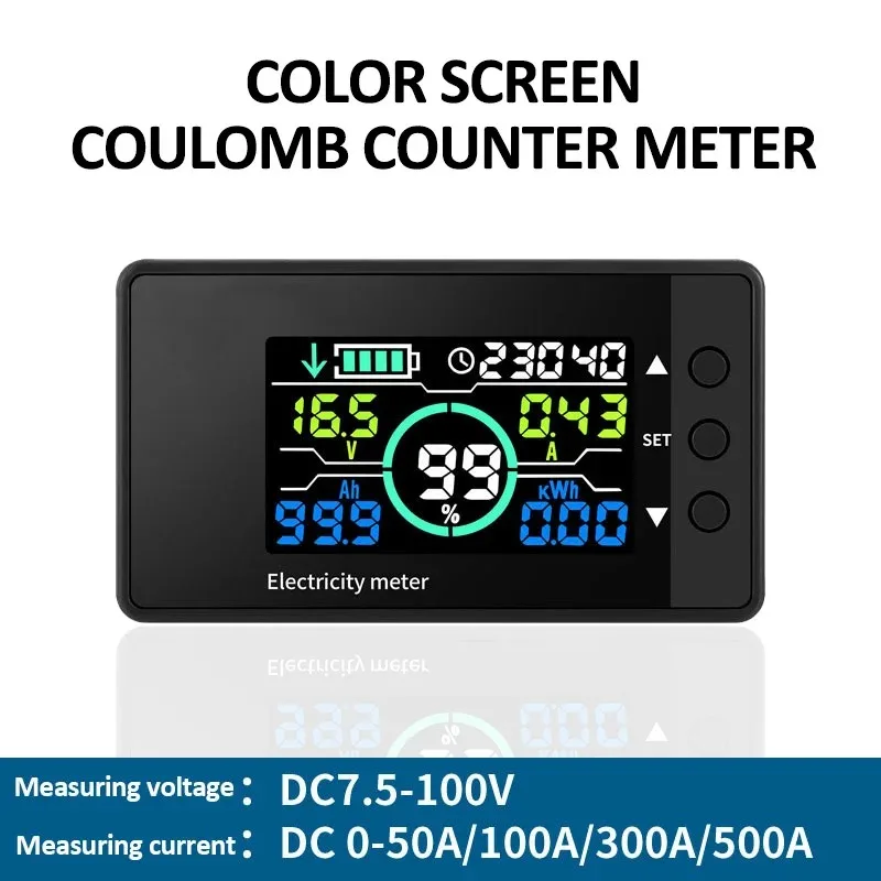 DC 7.5-100V Battery Monitor Coulomb Tester 50A 100A 300A 500A Digital Voltmeter Coulomb Meter Voltage Battery Capacity Indicator