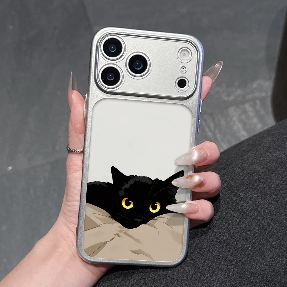Black Cat Luxus Stoßfeste Hülle für iPhone 15 16 Pro Max Hüllen iPhone 11 12 13 14 16 17 Pro Max Niedliche TPU Beschichtete Mattierte Coque – Detail 4