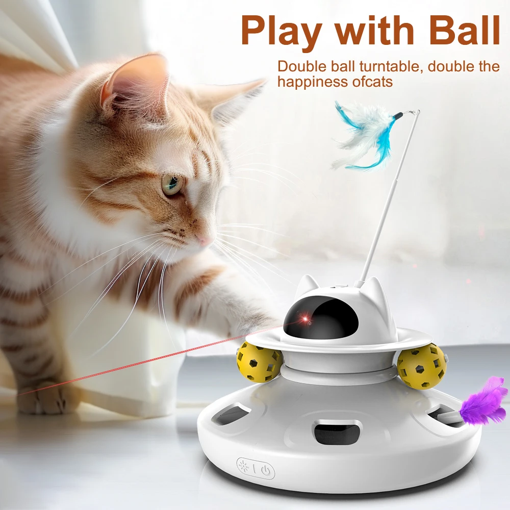 4 In 1 Smart Teasing  Cat Toys Automatic Feather Fun Ball Toy Set for Cats Dog Laser Electronic Interactive Pet Toy Accessories