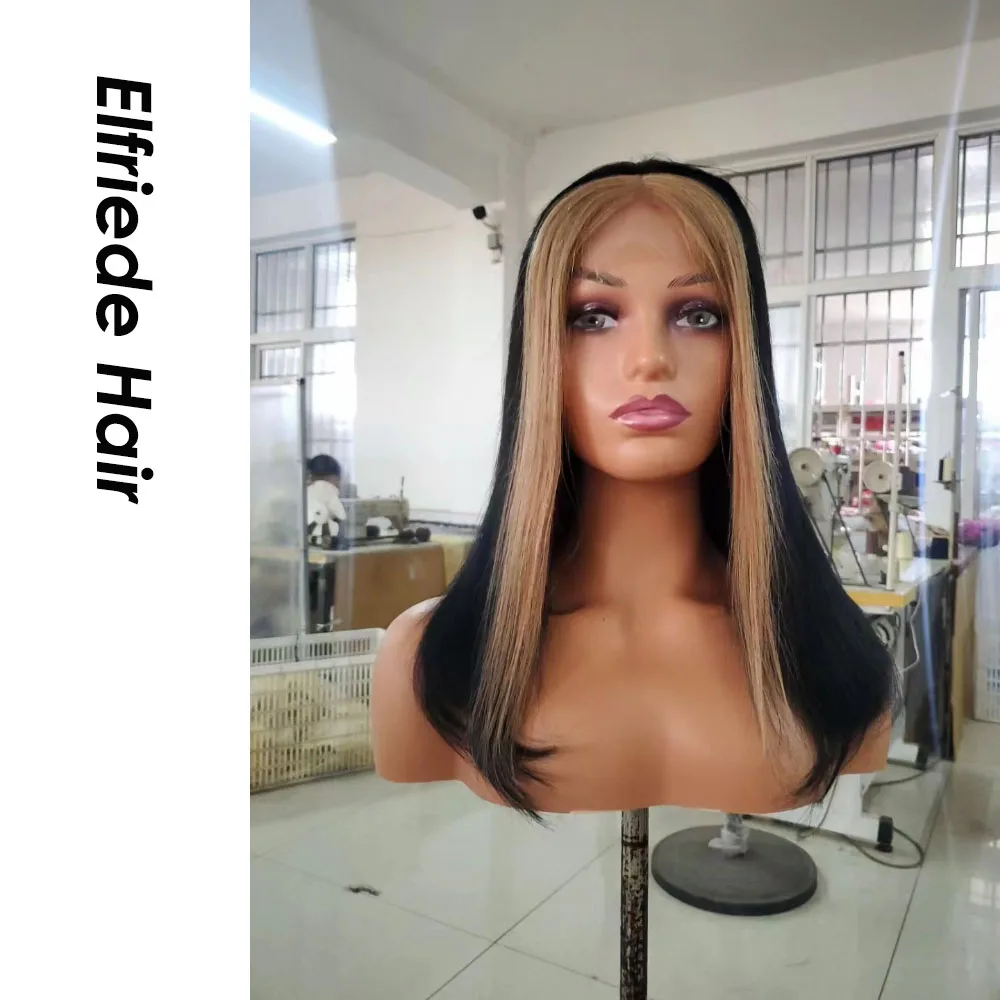 Elfriede #1B/27 Honey Blonde Highlight Skunk Stripe BOB Wigs for Women 4x4 13X4 13X6 HD Lace Frontal Wig 100% Human Hair Wigs