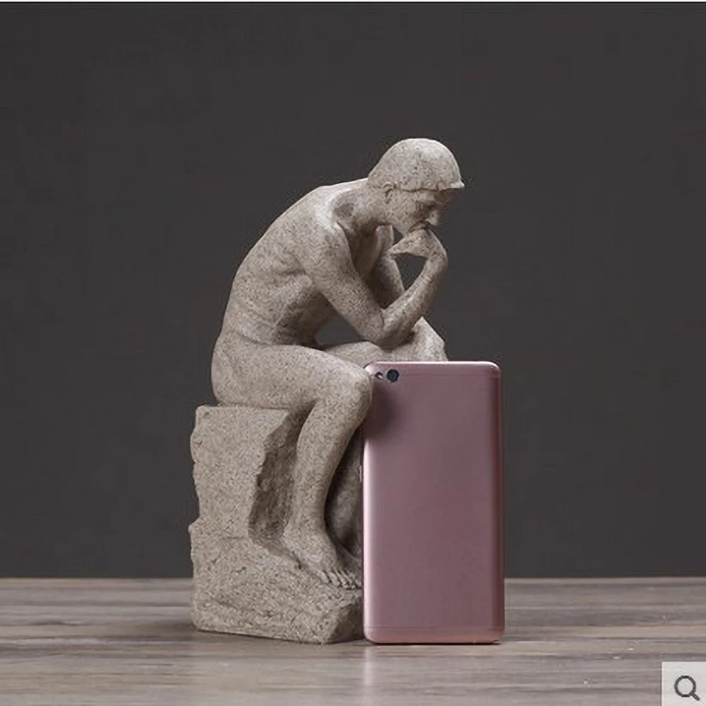 Nordic Minimalist Thinker Statue Resin Sandstone Finish Office Decor Mindfulness Gift for Philosophy Lovers Thinker Sculpture