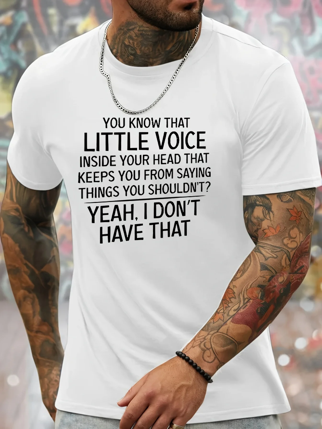 

Men's Humorous Navy Blue T-Shirt - "Little Voice" Quote, Casual Round Neck, 100% Polyester, Machine Washable