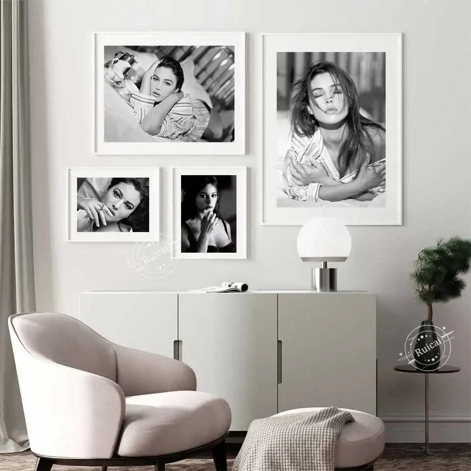 Monica Bellucci Poster Italy Sexy Actress Movie Star Canvas Art Bar Black And White Wall Picture For Living Home Decorative