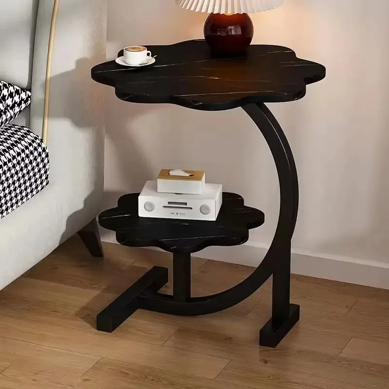 طاولة جانبية مزدوجة فاخرة خفيفة لغرفة المعيشة طاولة قهوة صغيرة خزانة بجانب السرير رف بسيط طاولة متنقلة #4