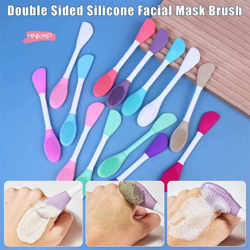 Brosse pour masque Facial à Double tête en Silicone, 1 pièce, exfoliante, élimination des points noirs, nettoyant, Film de boue, spatule, outil de soins de la peau du visage