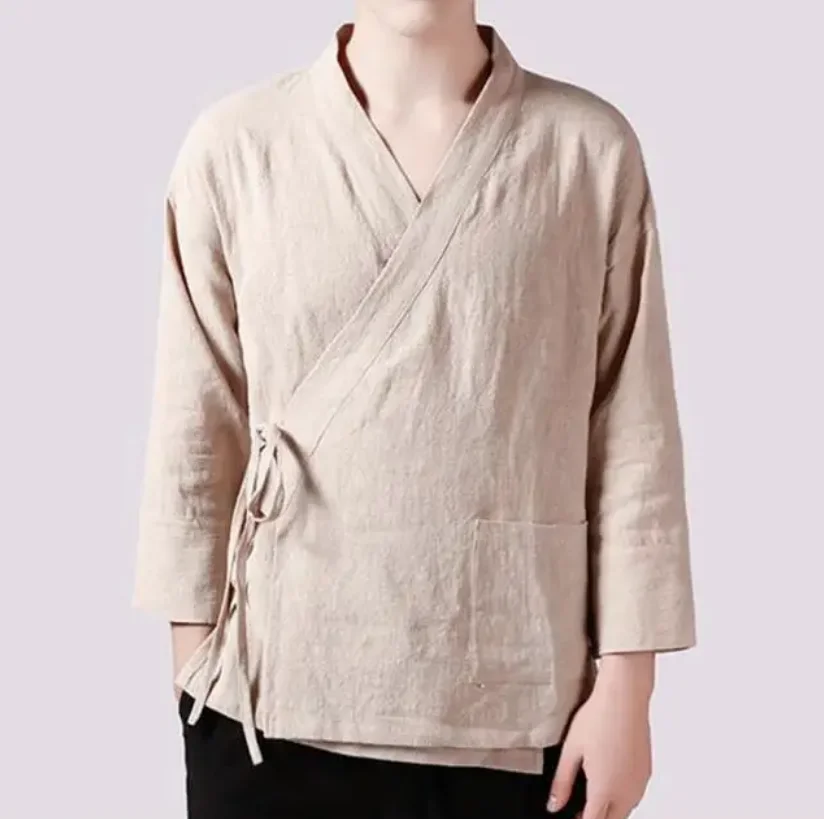 Men's plus Size Long Sleeve Cotton Linen Shirt Autumn Spring 6XL Hawaii Print Belted Top Brand Clothing