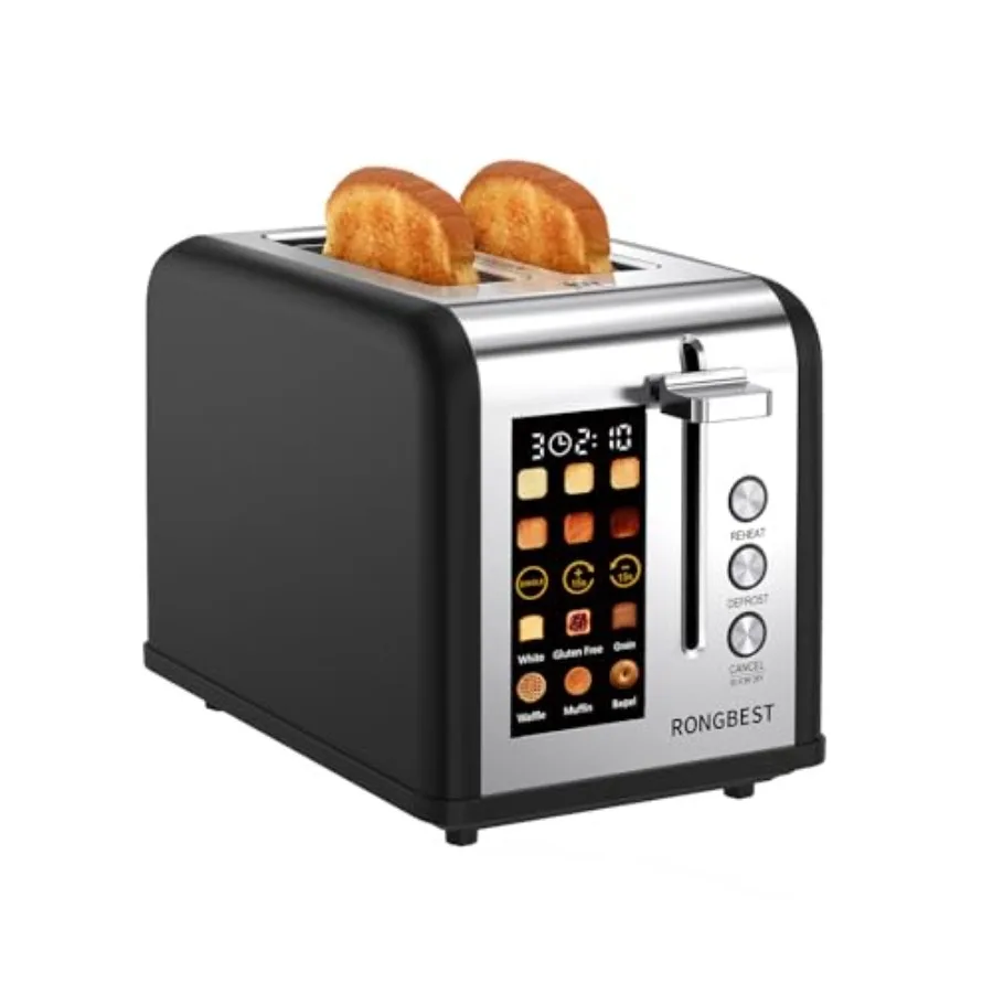 

2-Slice Easy Touch Screen Toaster with Stainless Steel Finish Matt Black Wide Slots for Bagels Bread Even Toasting Reheat Defro