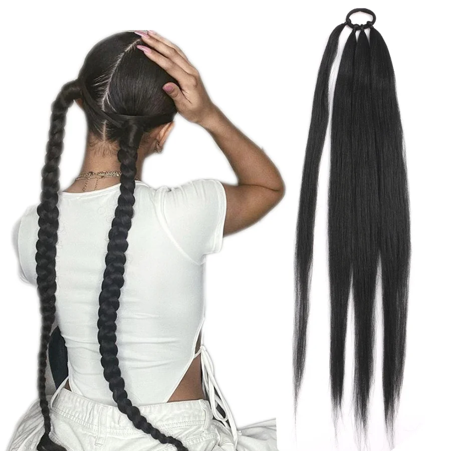 Przedłużanie kucyka syntetyczne warkocze bokserskie owinięte wokół ogona Chignon z gumką gumka do włosów 26 cali brązowy warkocz Ombre DIY