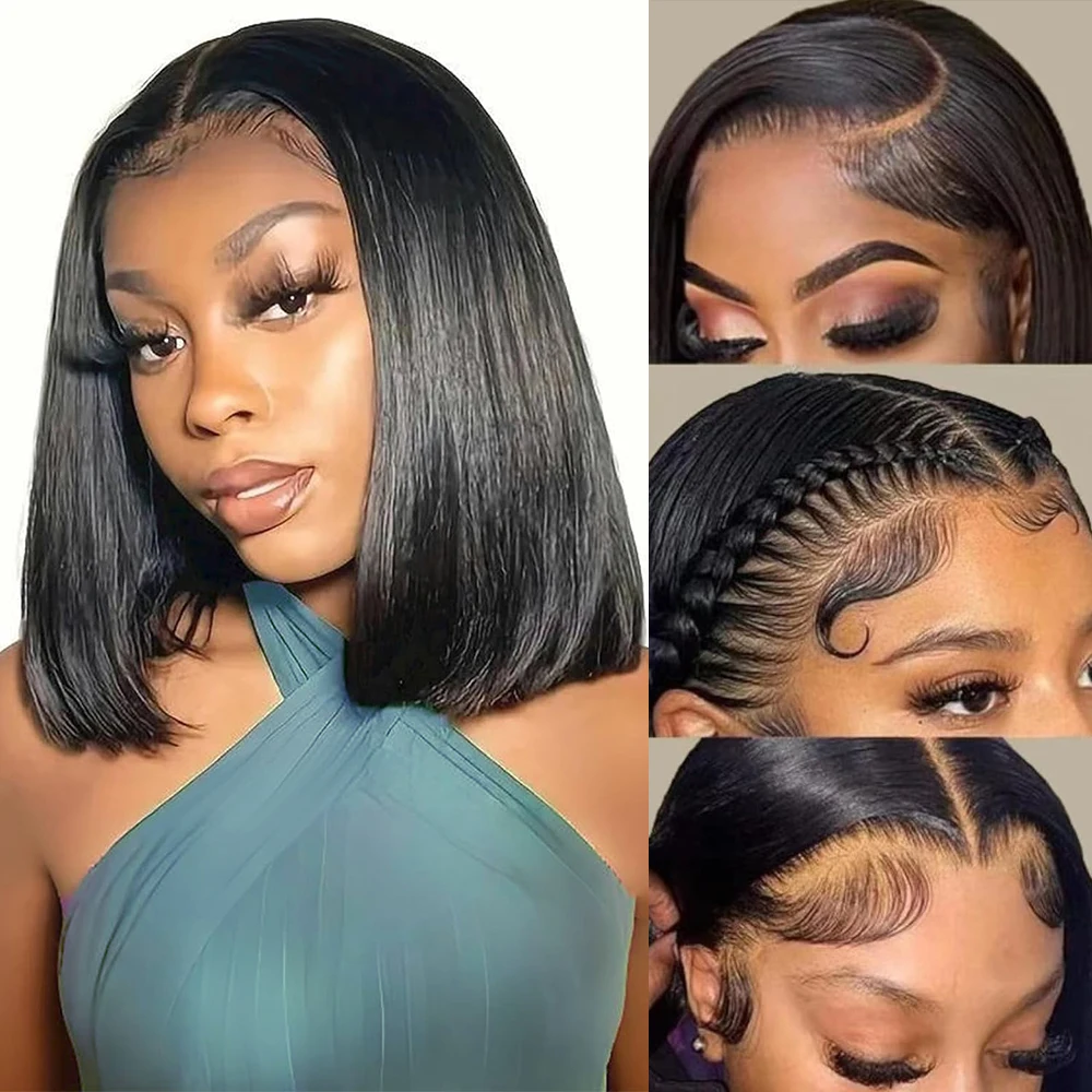 

Bob Wig Human Hair 13X4 Lace Front Wigs 150% Short Straight Frontal Bob Wig Transparent Lace Pre Plucked for Women Glueless