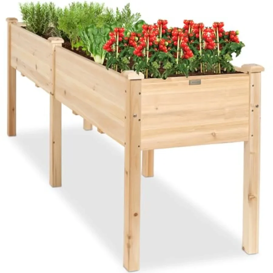 x30in Raised Garden Bed, Elevated Wood Planter Box Stand for Backyard, Patio, Balcony w/Divider Panel, 6 Legs, 300lb Capacity