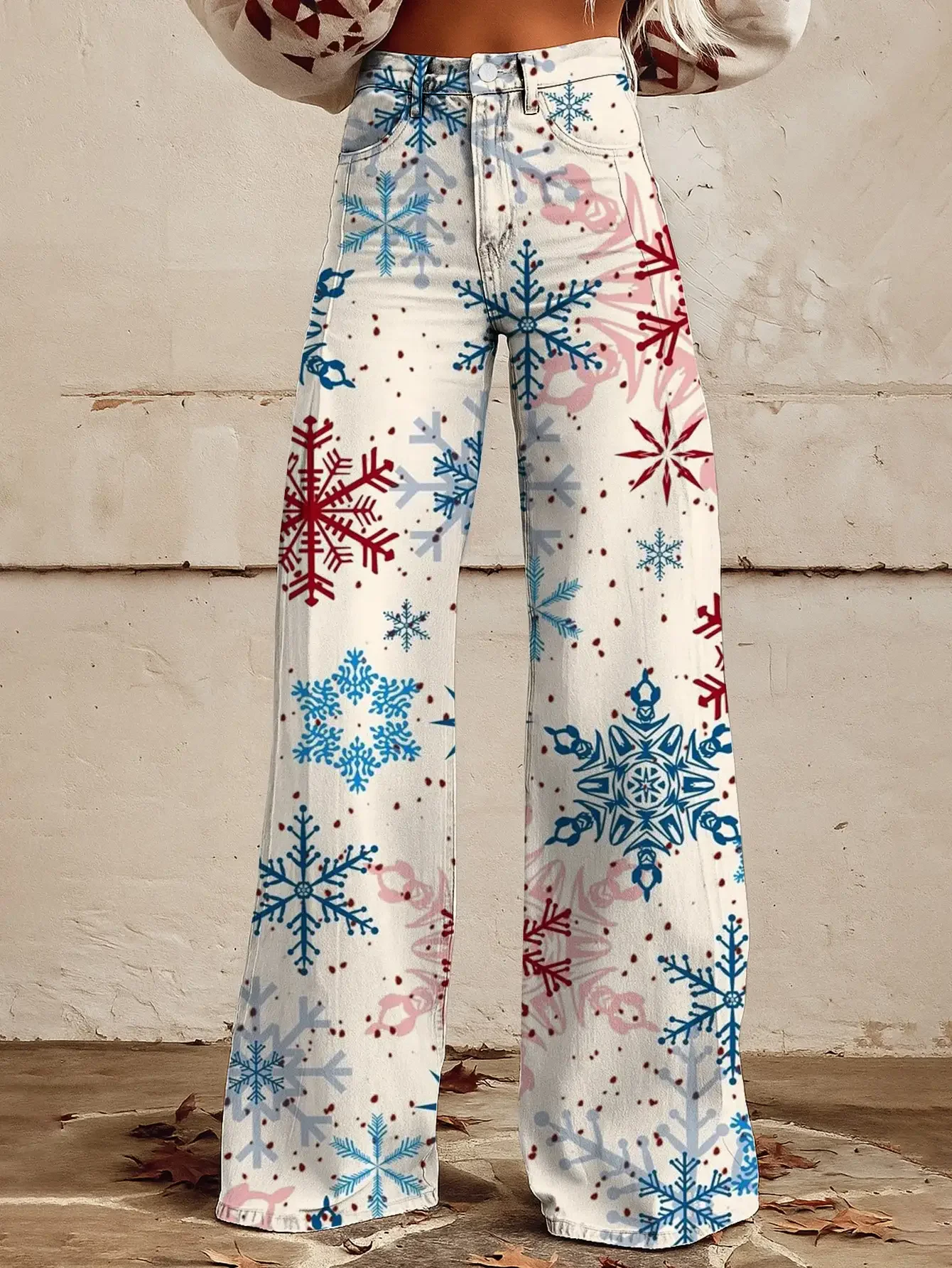 Ladies' new Christmas printed jeans made of imitation denim fabric, Slimming pants are suitable for pairing with denim jackets