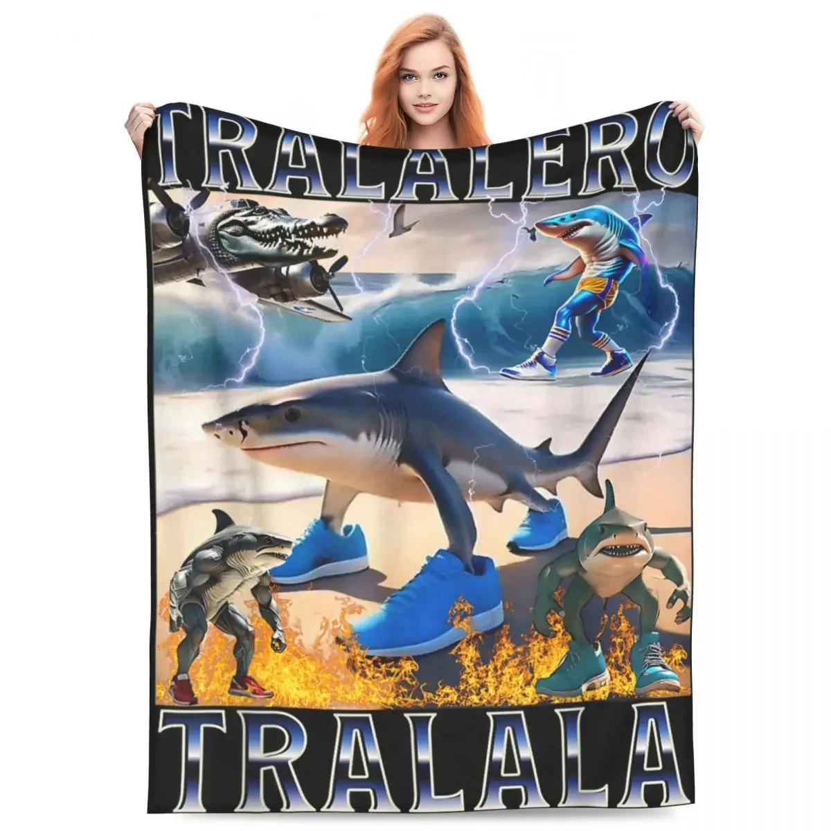 Tralalero Tralala الإيطالية Brainrot Meme رمي بطانية للأريكة كرسي السفر مكتب الفانيلا لينة دافئة مريحة #1