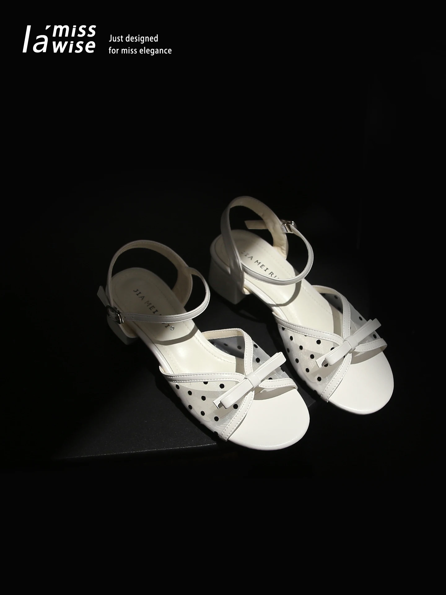 

Sweet Style Mesh Upper Polka Dot Bowknot High Heel Sandals Women's Summer Thick Heel Open Toe Spunky Fashionable Breathable