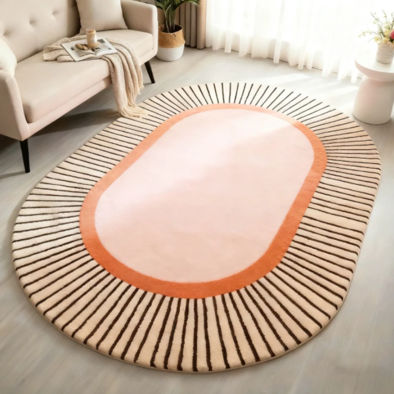 

Modern Style Bedroom Decor Line Carpet Anti-slip Carpets for Living Room Thick Plush Lounge Oval Floor Mat Fluffy Soft Study Rug