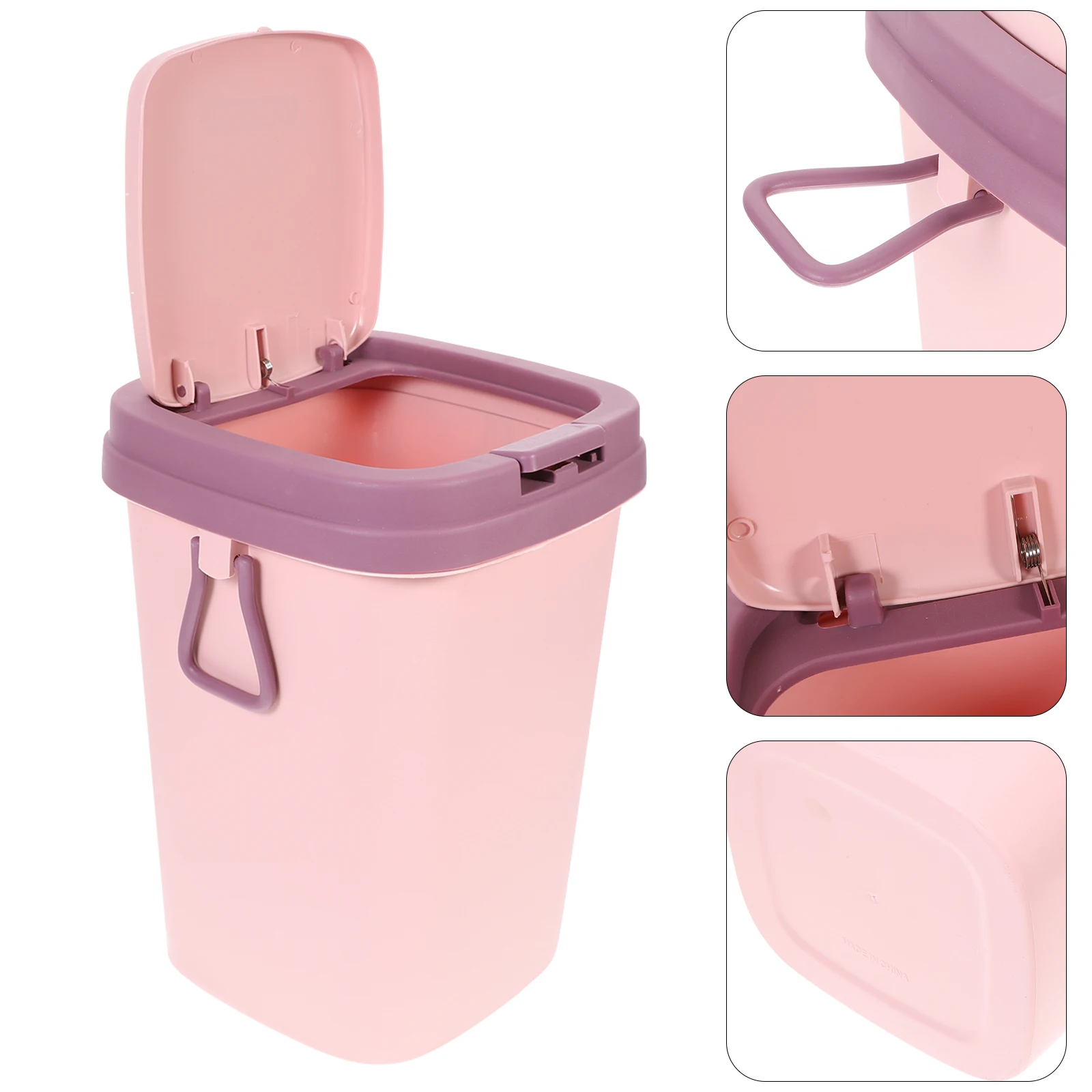 

1pc Push-Button Trash Can 4.5L Pink Square Plastic Garbage Bin Silent Auto-Open Lid Home Kitchen Bathroom Waste Container