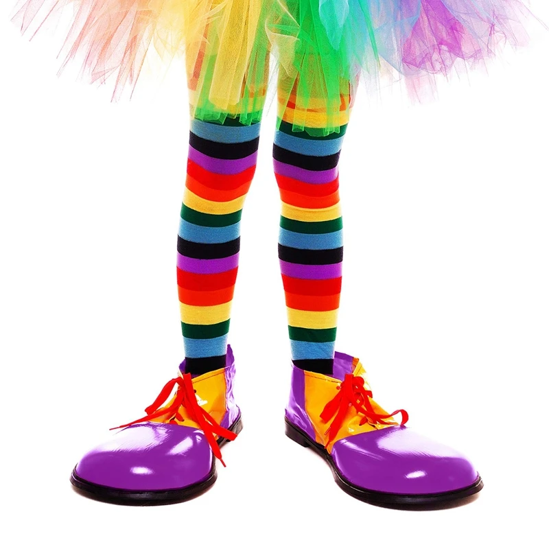 Colorful Rainbow Striped Socks Over The Knee Clown Striped Costume High Stockings For Halloween Cosplay Circus Parties