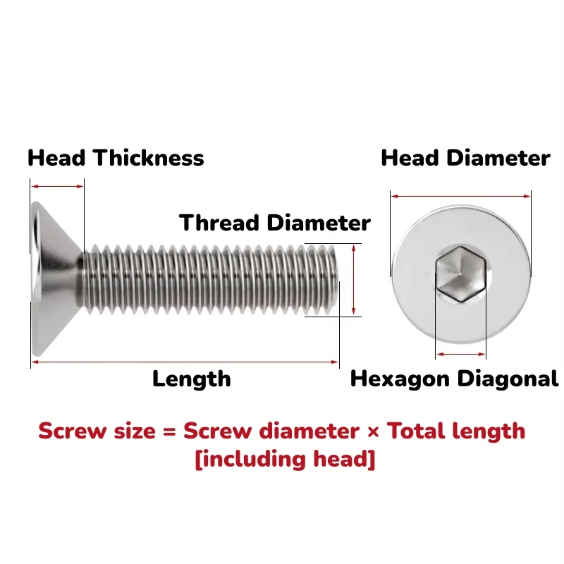 M2 M2.5 M3 M4 M5 M6 M8 TA2 Titanium Hexagon Hex Socket Head Flat Countersunk Bolt Screw
