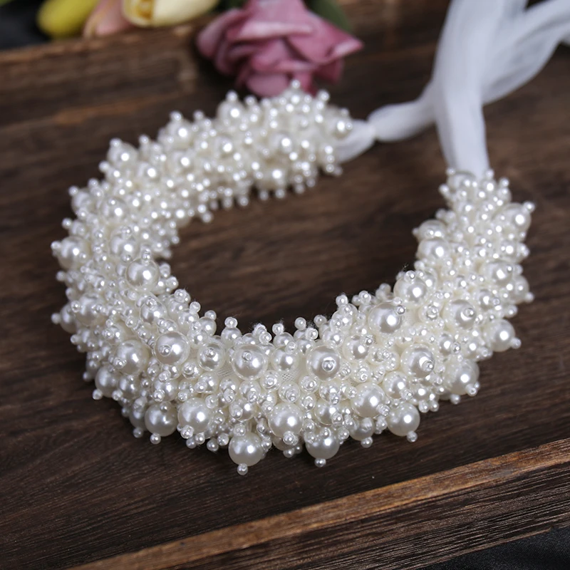 Newest Bride Pearl Hairband Luxury Headress Wedding Headwear Handmade Headband Hair Accessories Ornaments Jewelry Headpiece image 3