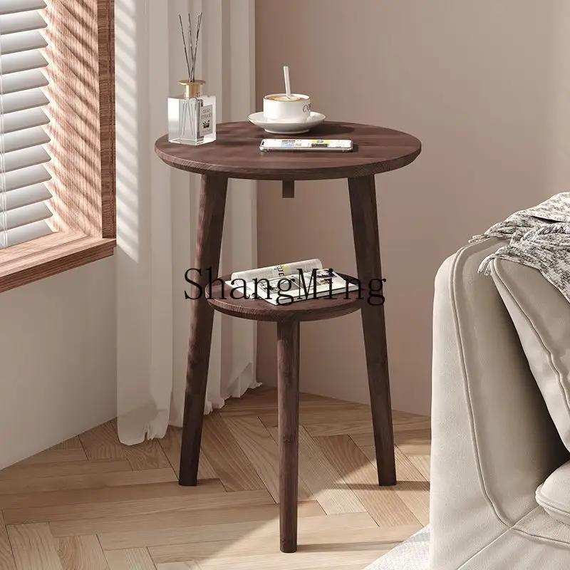 

CL solid wood upper and lower two floors small round table movablebalcony living room side table takes up less space