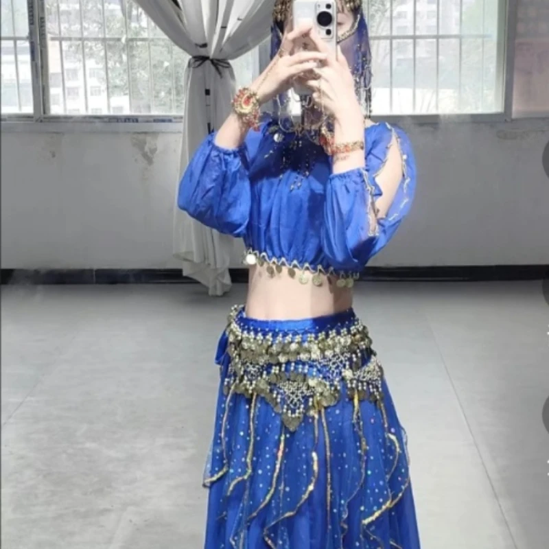 子供用インドダンスパフォーマンス衣装、新疆民族フィットネスダンス衣装、ベリーダンスランタン長袖トップス