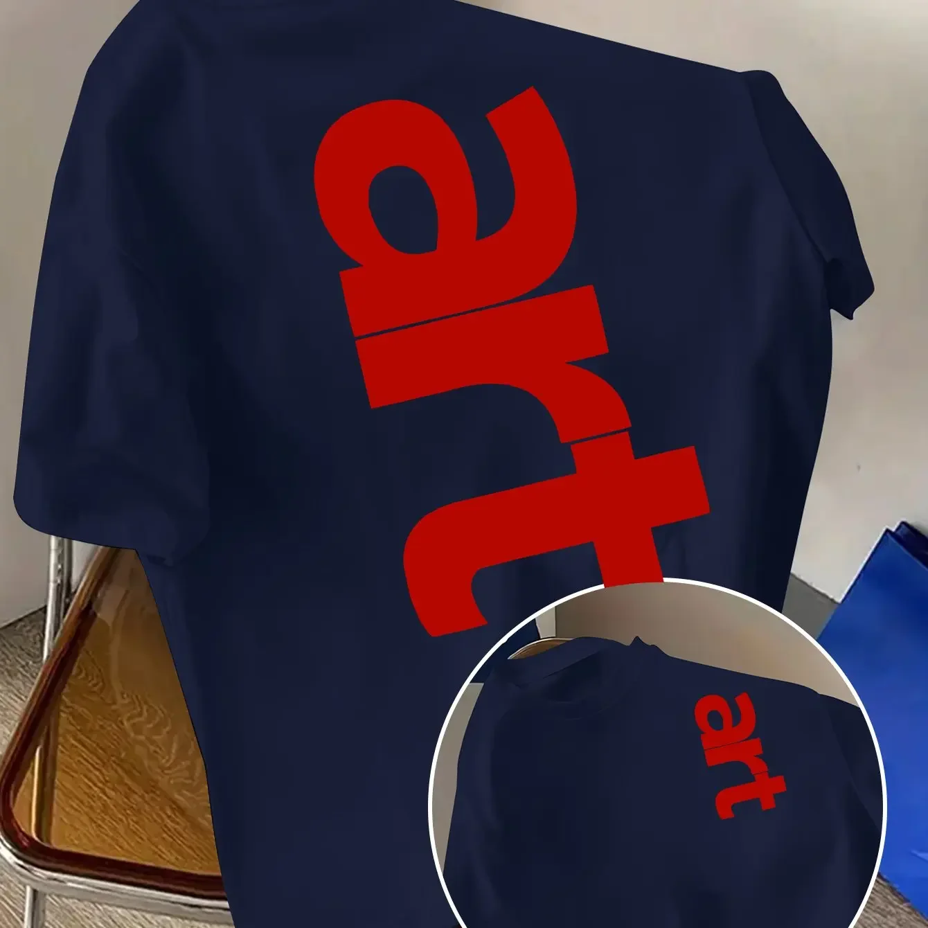 Men's Minimalist T Shirt Vertical Red Art Text Graphic Tee Bold Letter Print Casual Streetwear 100% Cotton Summer Top