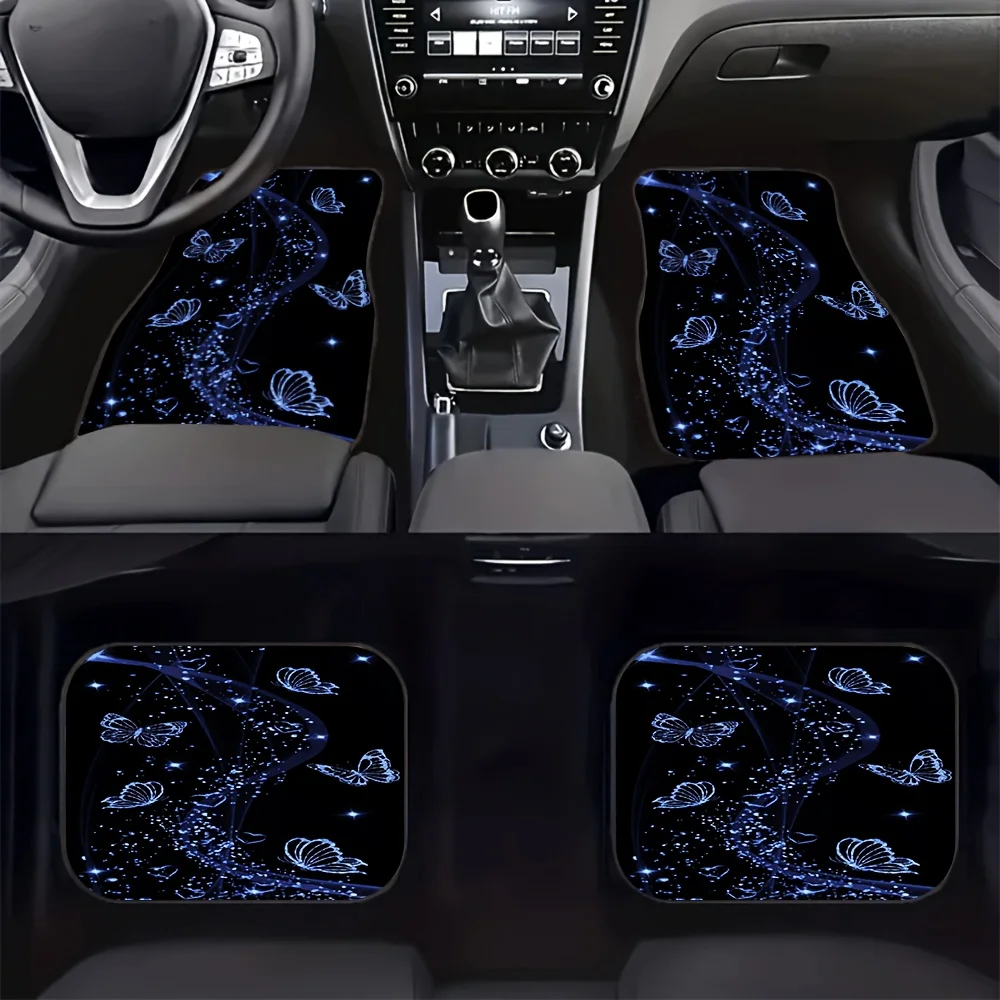 

4pcs Shimmering Butterfly And Heart Pattern Car Mats Set, Universal Anti-Slip Protection & Dustproof Front Rear Floor Mats, Midn