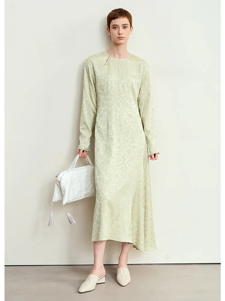 Amii Minimalism 2024 Autumn Women Dresses O-Neck Imitation Jade Buckle New Chinese Style Jacquard Retro Female Dress 12443143