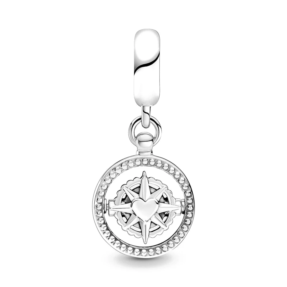 Sombrero de Plata de Ley 925 para mujer, abalorio de brújula con alas de Ángel de la tierra, compatible con pulsera colgante Original, joyería artesanal