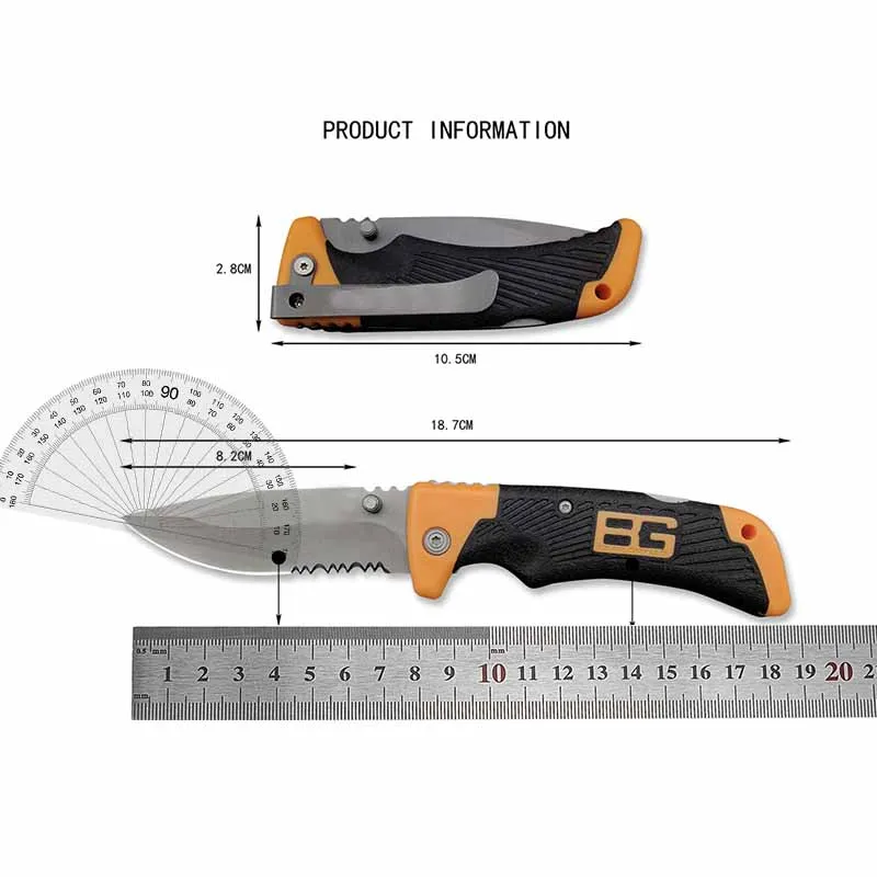 GB Medium fold rubber handle 8Cr13Mov Handle Outdoor wild Save Rescue hunting Tactics EDC pocket folding knife