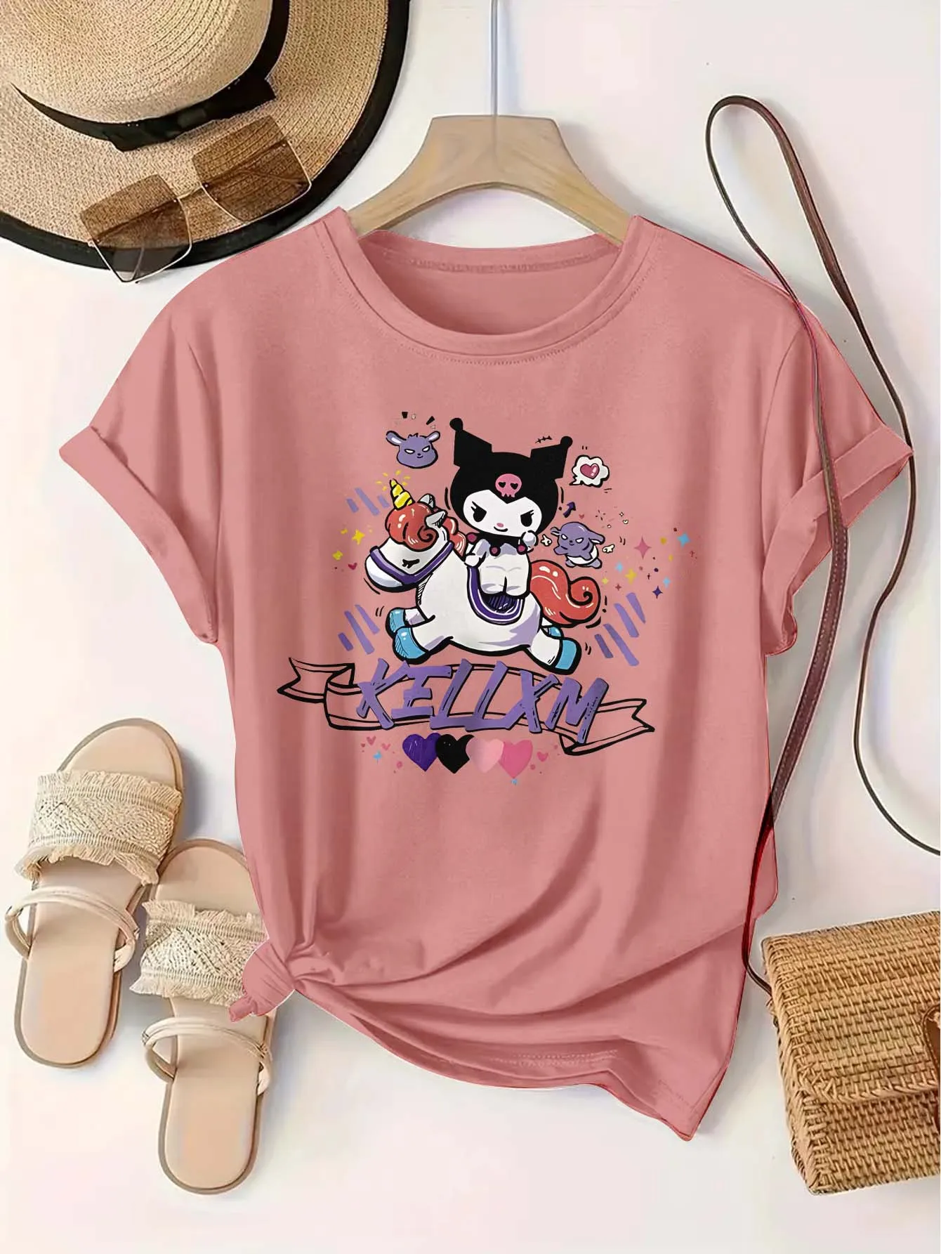 

Плюс размер 1xl-5xl Футболка с коротким рукавом Женская одежда оверсайз | Персонаж мультфильма Единорог Графика