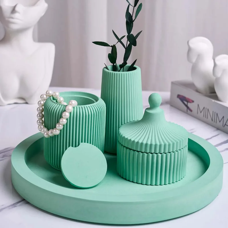 Forma silikonowa w kształcie wazonu w paski DIY Okrągła forma do odlewania Taca Pudełko na biżuterię Forma do żywicy gipsowej Pojemnik na świece Rękodzieło Dekoracja domu