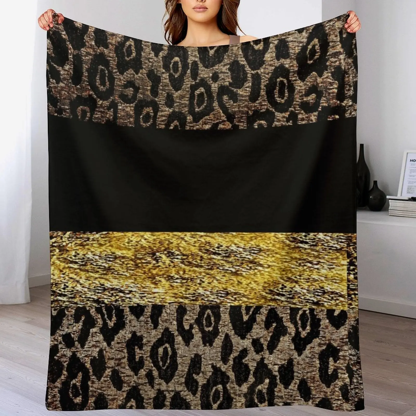 

Animal Print Black and Gold and Brown Cheetah and Leopard Throw Blanket Nap Heavy Beach Blankets