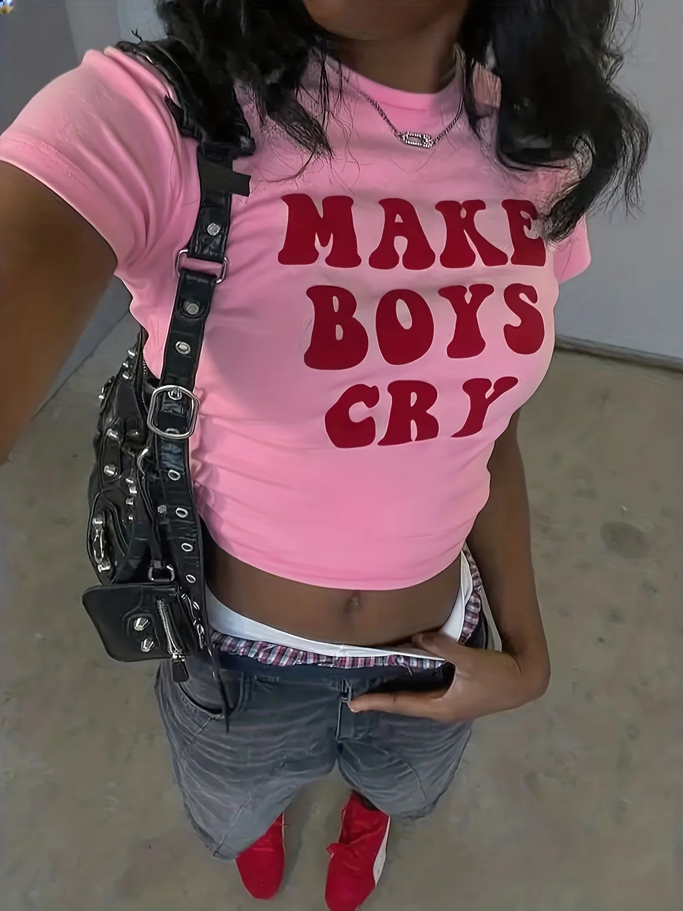 Summer women's Women MAKE BOYS CRY Print Crop T Shirt Y2K Slim Fit Short Sleeve Casual Pink Baby Tee Streetwear